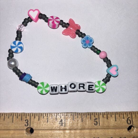 Multicolor “W*ore” Bracelet Adult Humor Beaded Handmade Naughty Accessories - Picture 1 of 2
